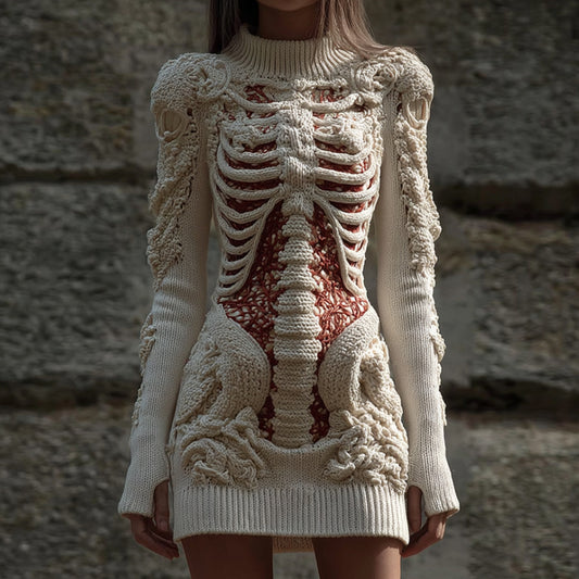 Halloween Street-style 3D Digital-print Skeleton Bodycon Skirt And Sweater Set For Europe And The US