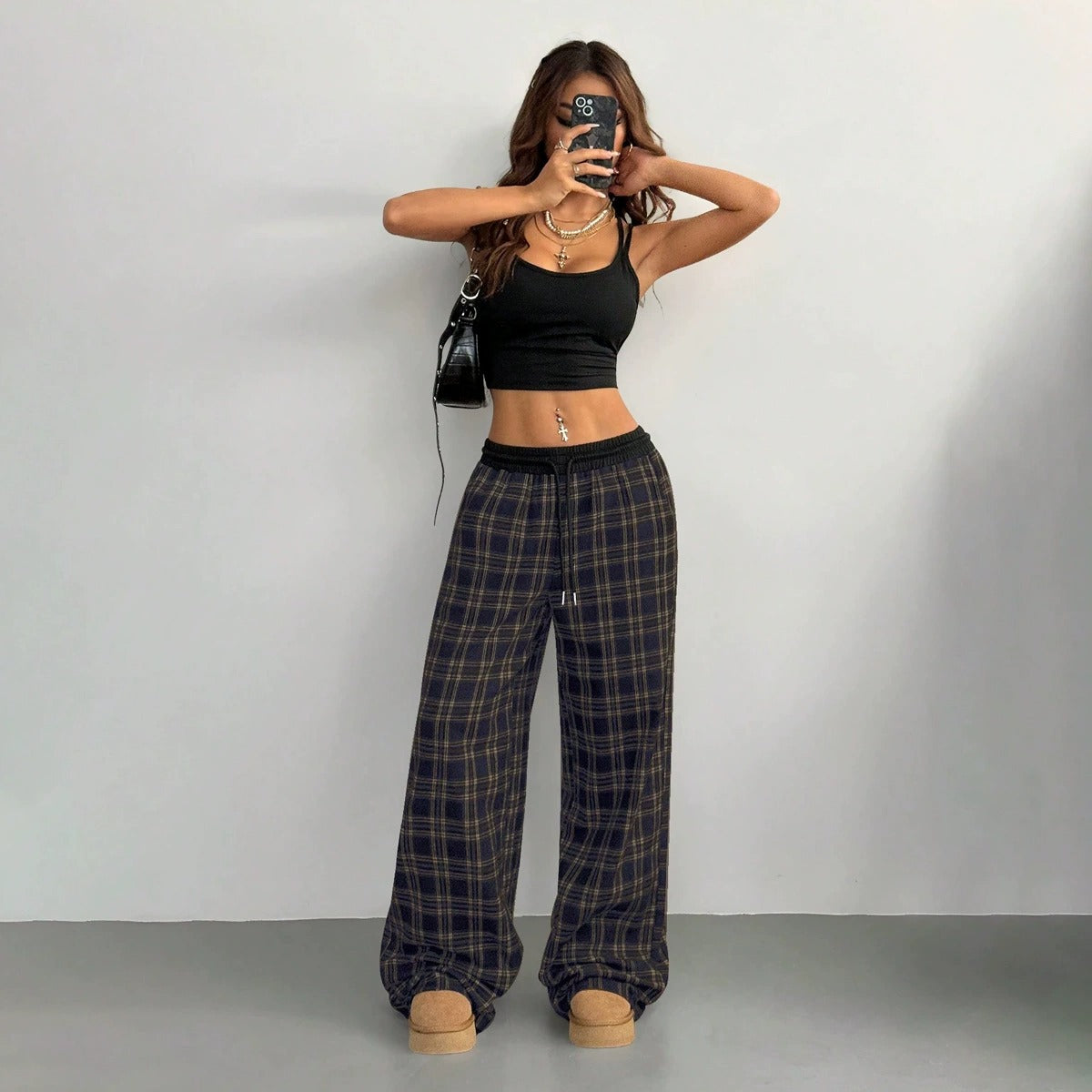 Retro Plaid Loose Casual Pants Fashion Sports Straight Pants