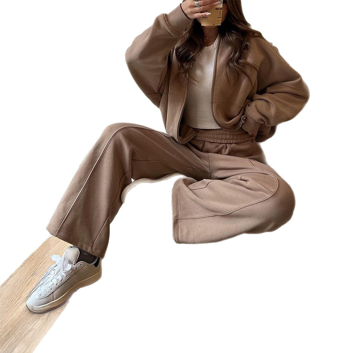 Women's Versatile Coat And Pants Two-piece Set