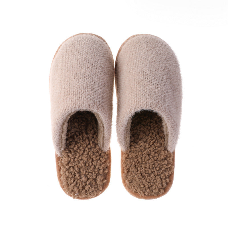 Fashionable warm home anti slip plush cotton slippers