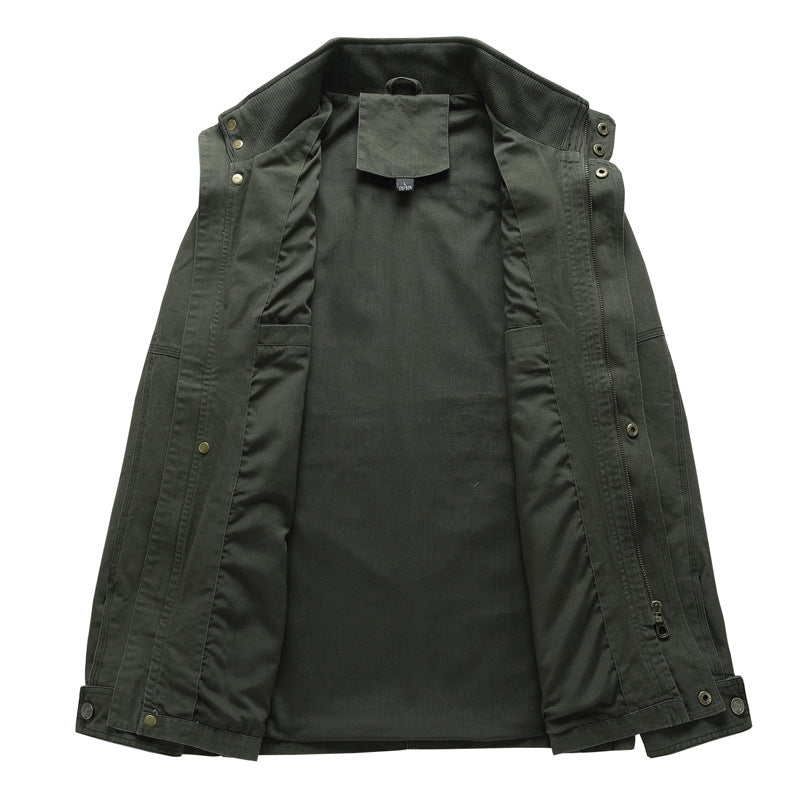 Men's cotton washable workwear jacket plus size casual stand collar