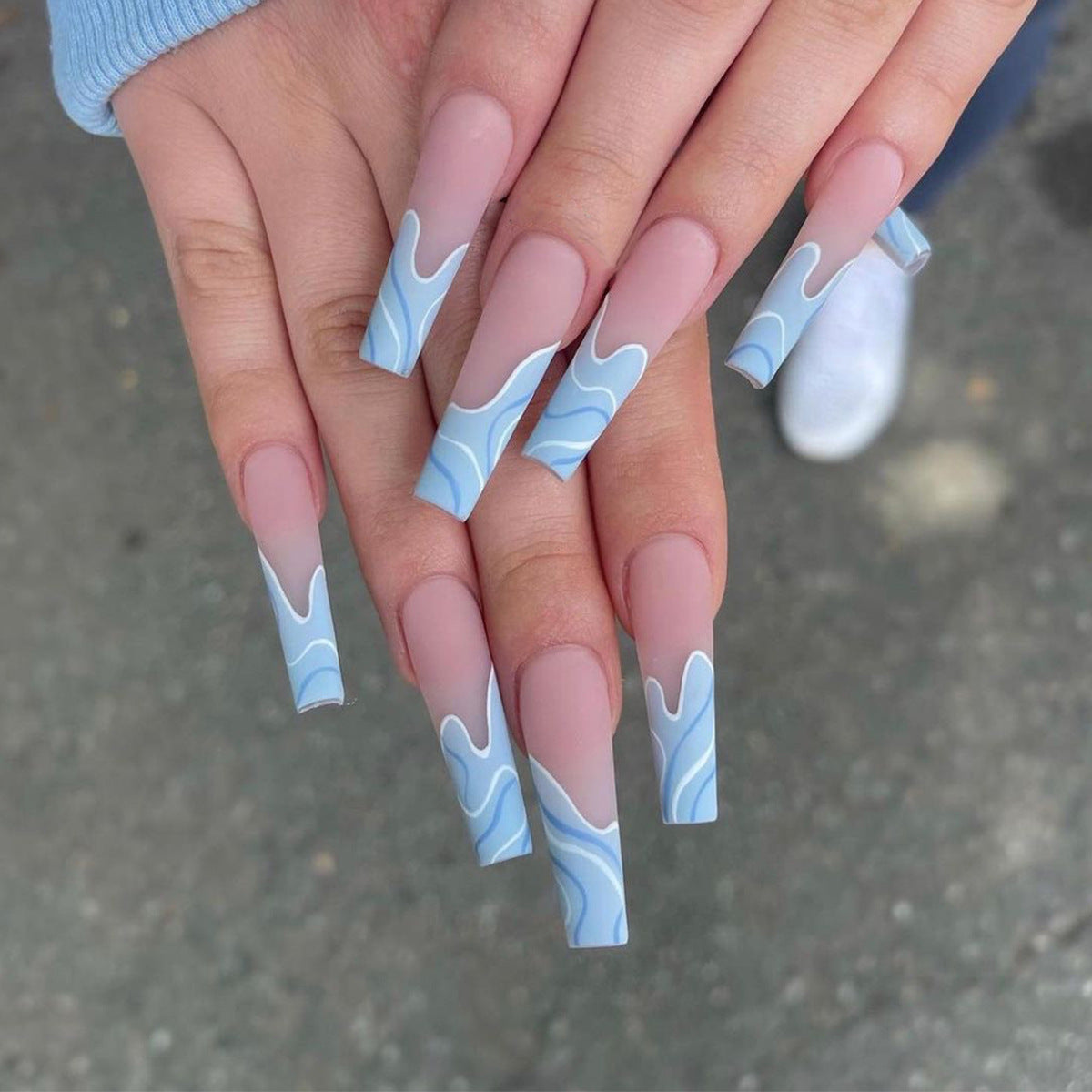 Meat Powder Long Ballet French Manicure Patch
