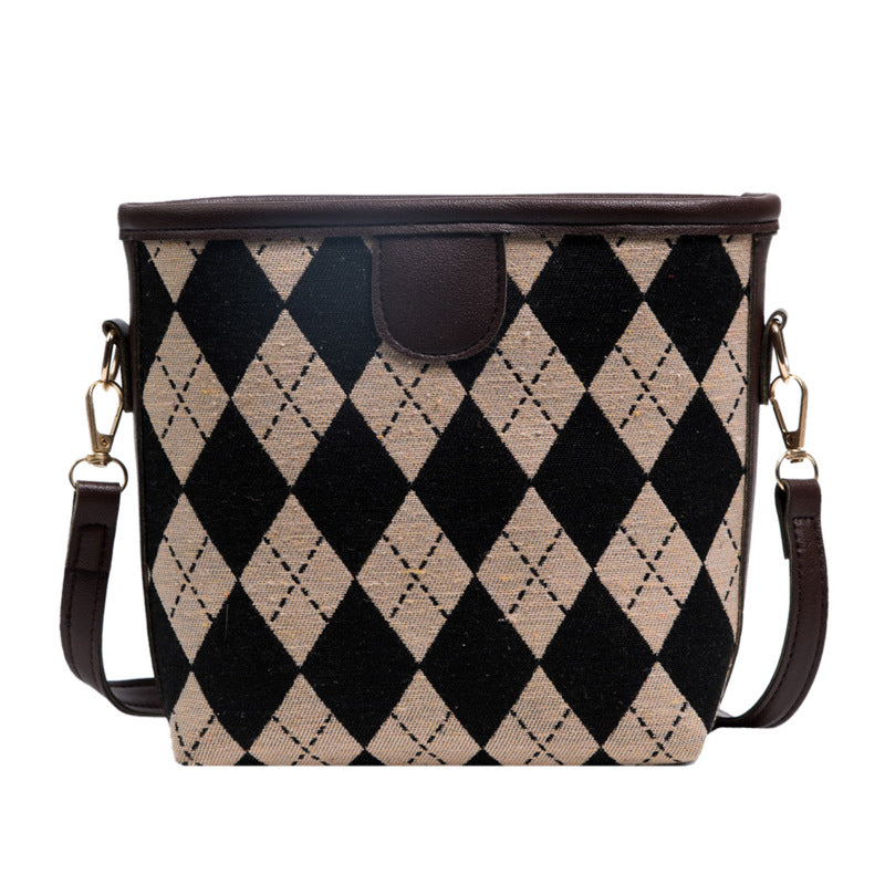 Check Vintage Crossbody Simple Casual Tote Bag