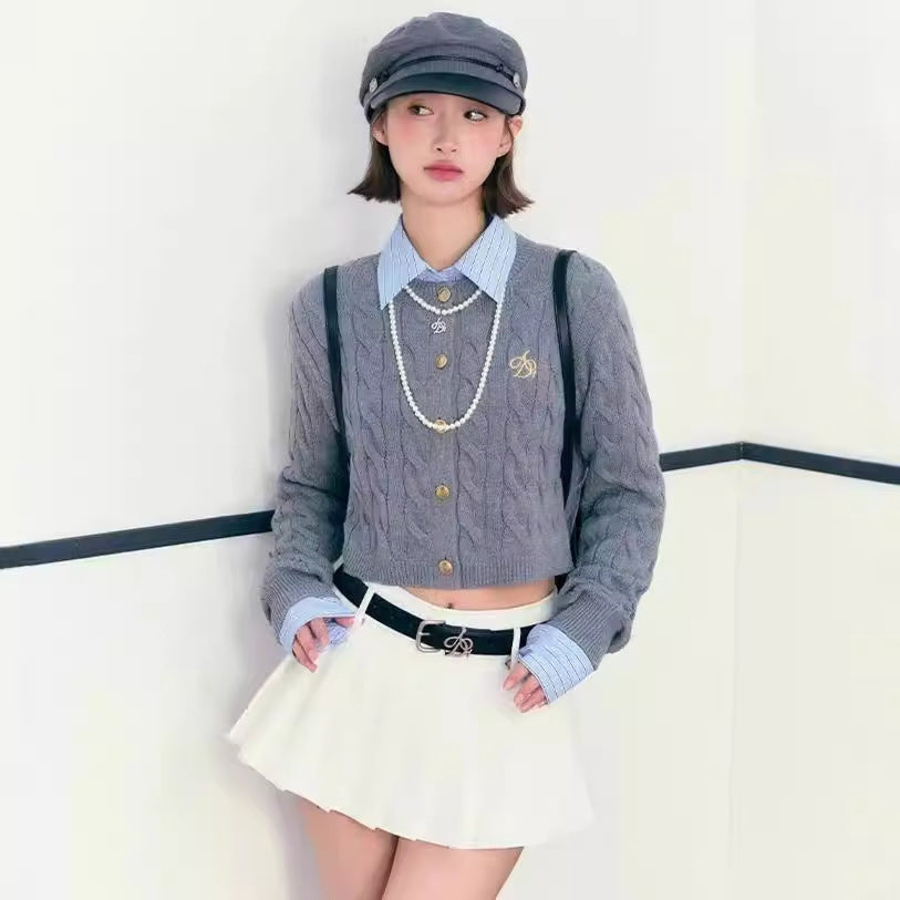 Short Knitted Women's Embroidery Preppy Style Cardigan Top