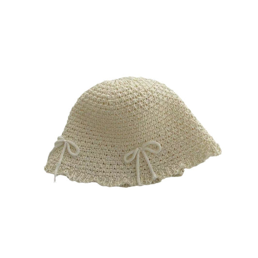 New Bow Woven Bucket Hat Cute Wild