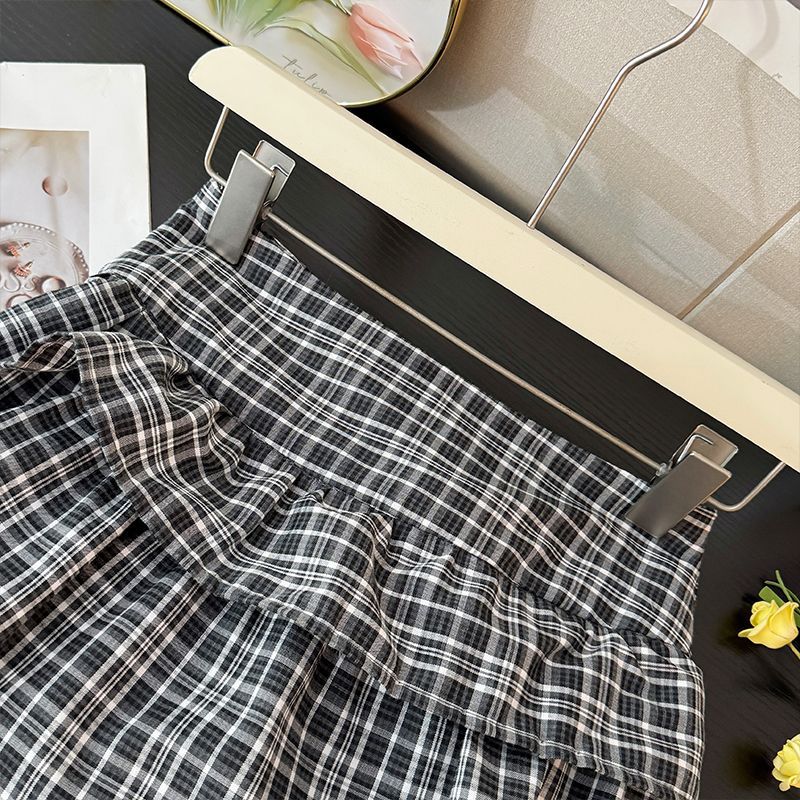 Sweet Retro Temperament Color-contrast Check Skirt For Women