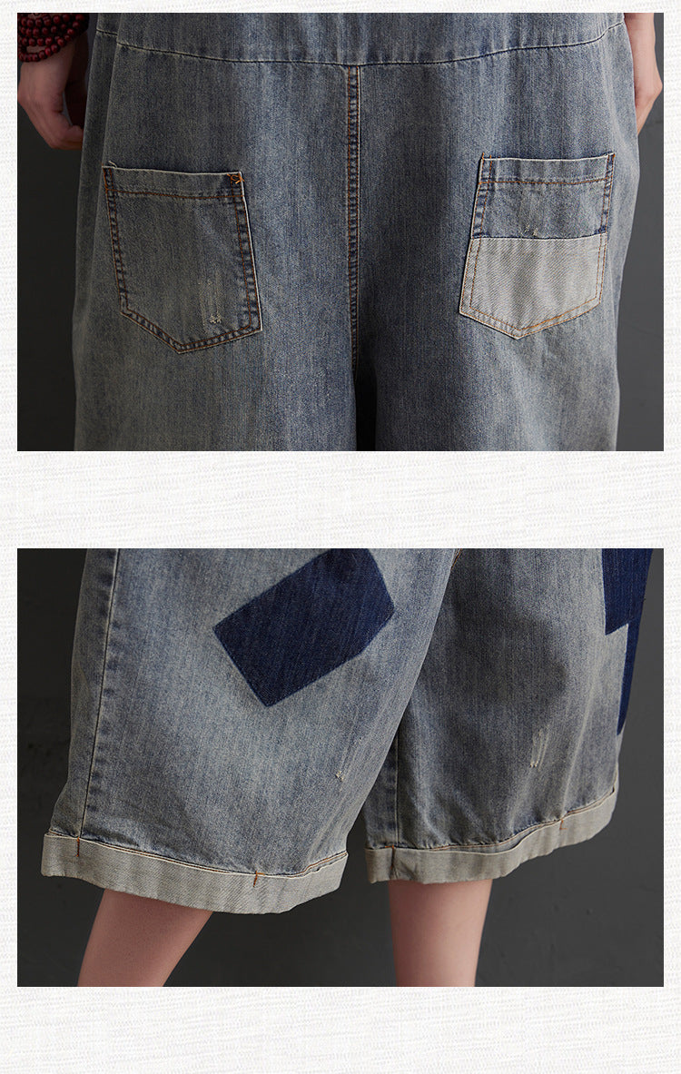 Loose Casual Denim Wide Foot Bib Pants