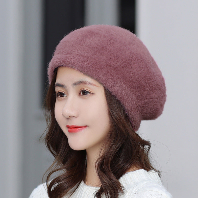 Solid Color Mink Velvet Warm Fashion British Pumpkin Painter Hat