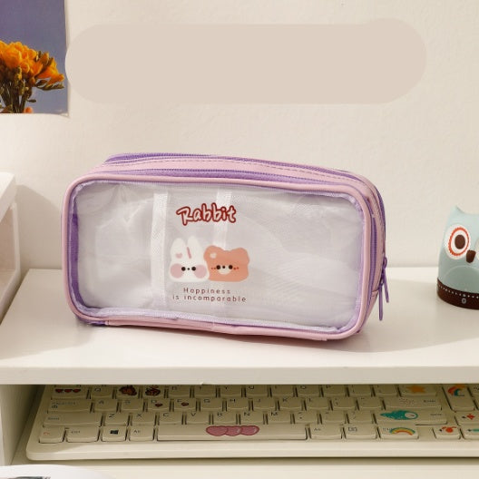 Cute Transparent Pencil Case Student Cartoon Stationery Bag