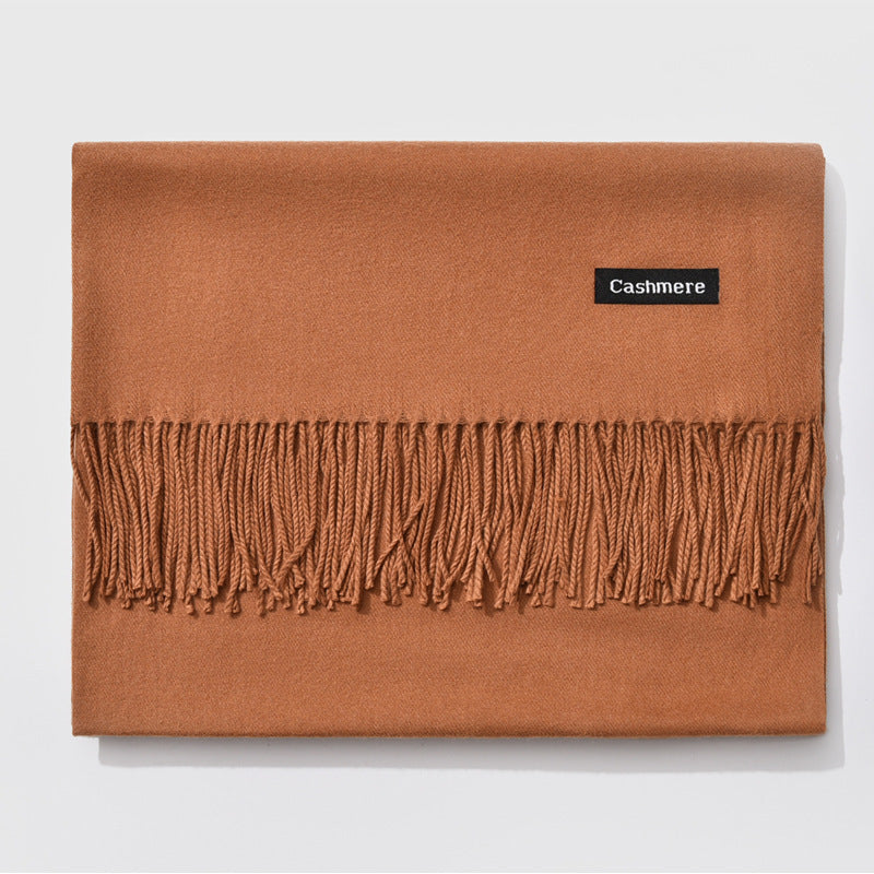 Autumn and winter fringed cashmere scarf