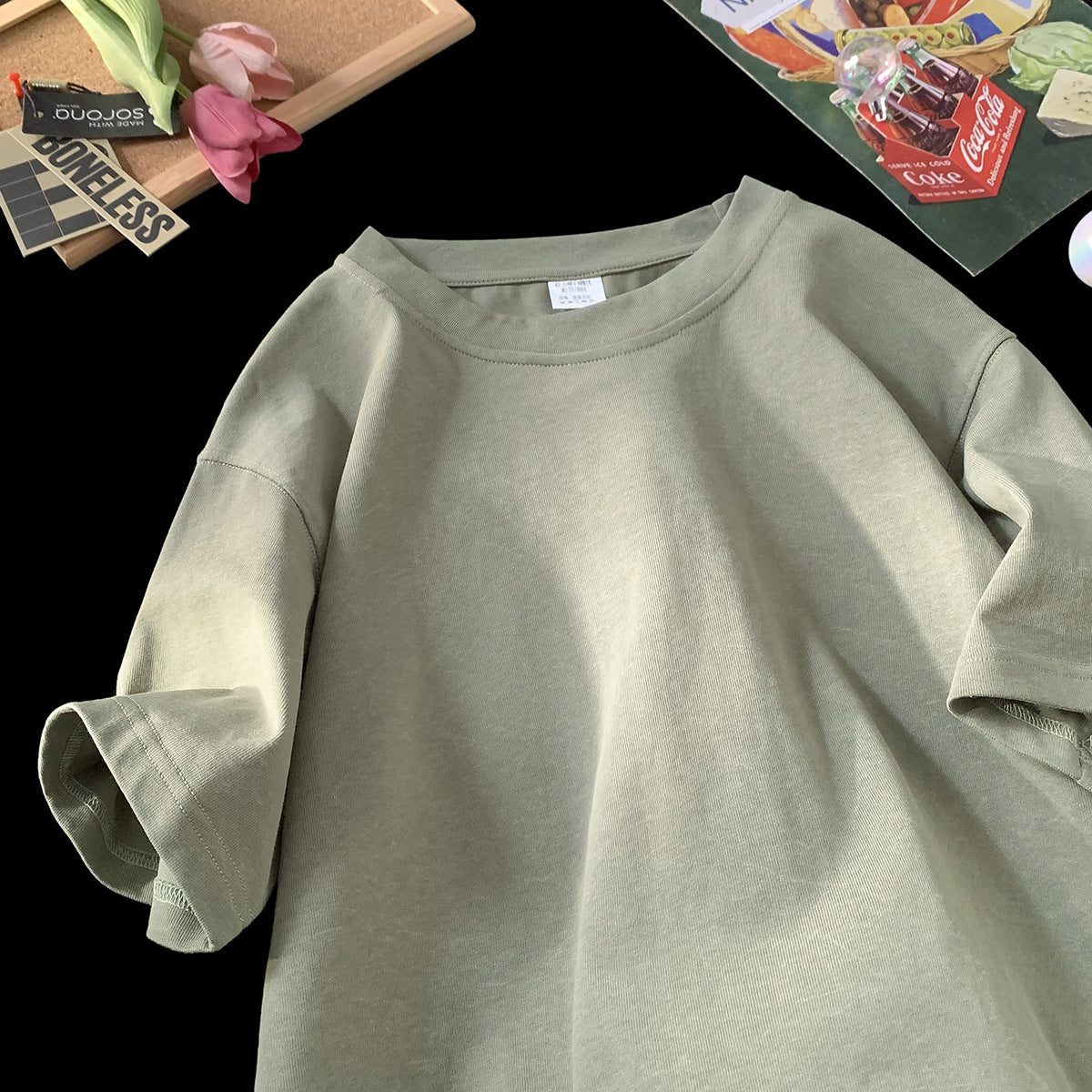 Stenvasket Iskold Tencel Bomuld Is-silke Kortærmet T-shirt