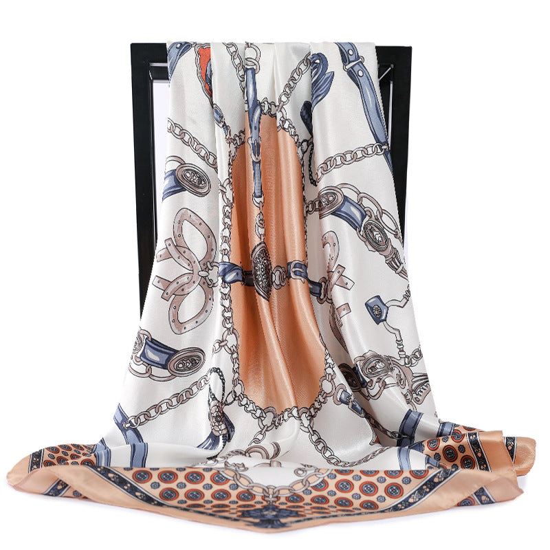 Mode Retro Foldeventilator 90cm Imiteret Silke Satin Tørklæde Hovedtørklæde til Damer