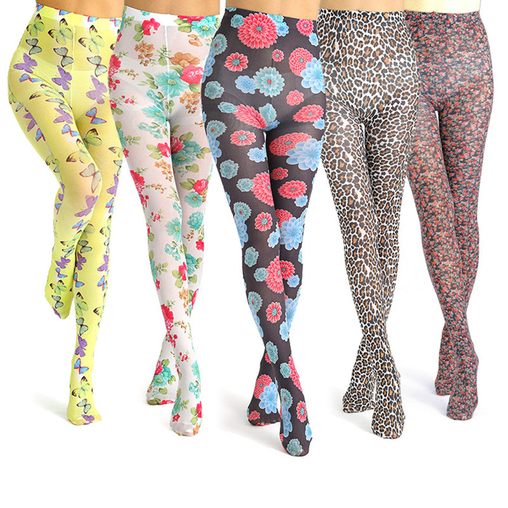 Thin Printed Pantyhose With Versatile Flowers