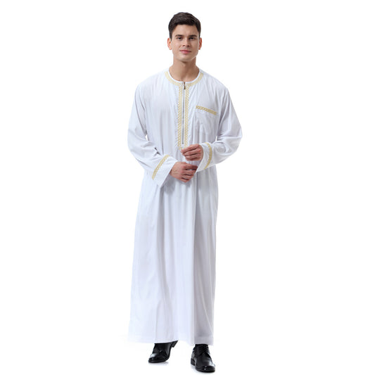 Muslim Arab Middle East Men's Printed Zip Round Neck Robe