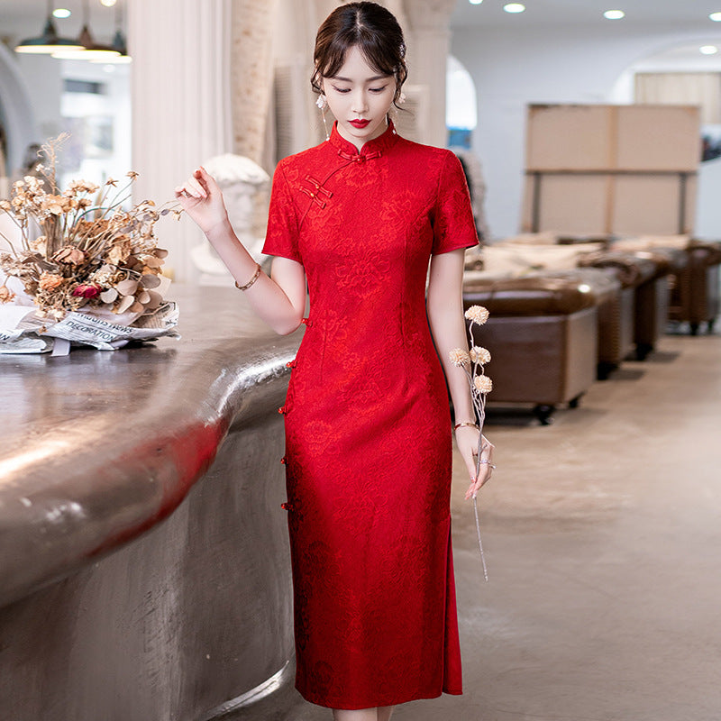 Chinese-style Modified Cheongsam Mid-length Wedding Dress For Engagement