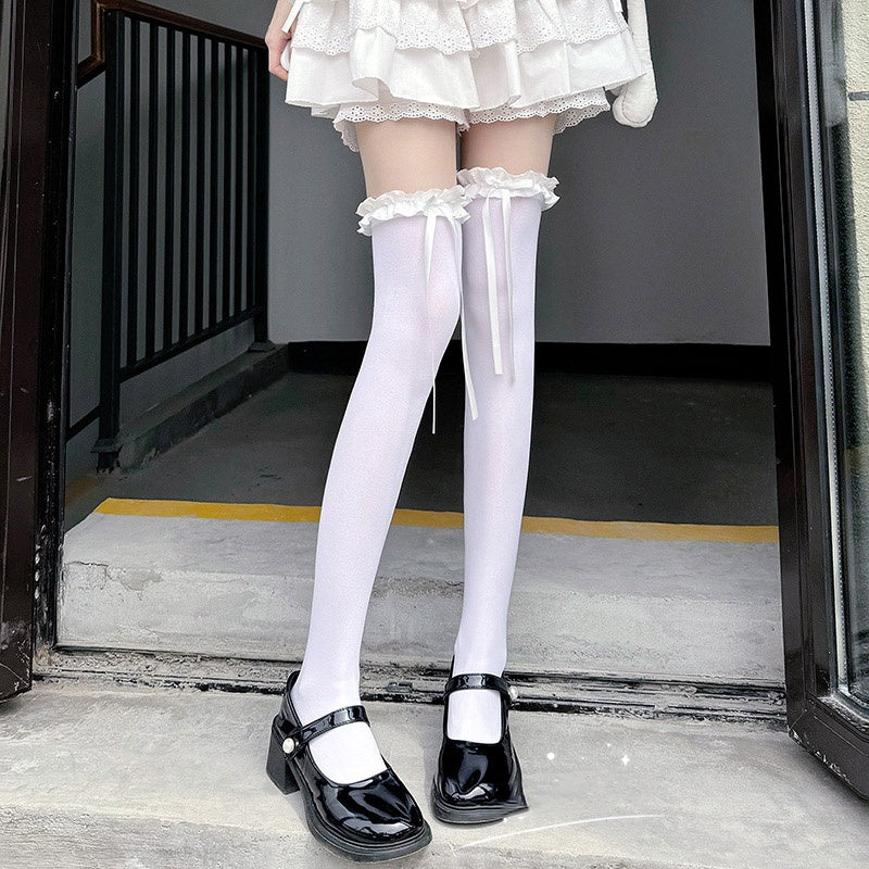 White Silk Knee Socks Women's Summer Thin Velvet Stockings