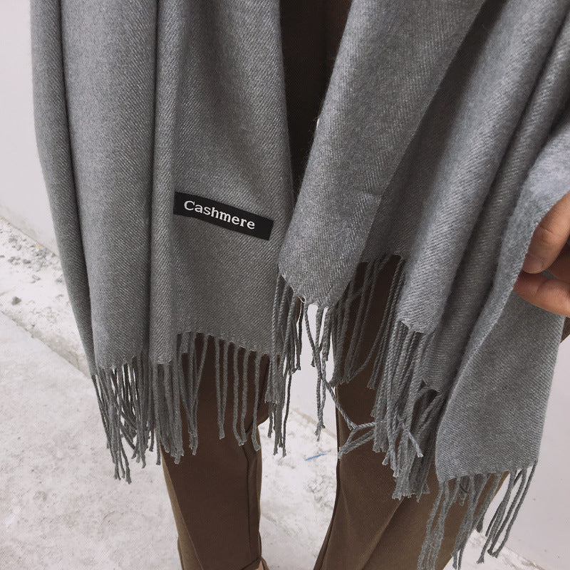 Autumn and winter fringed cashmere scarf