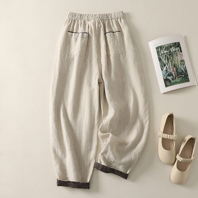 Womens Loose Fitting Solid Color Casual Pants With An Elastic Waist