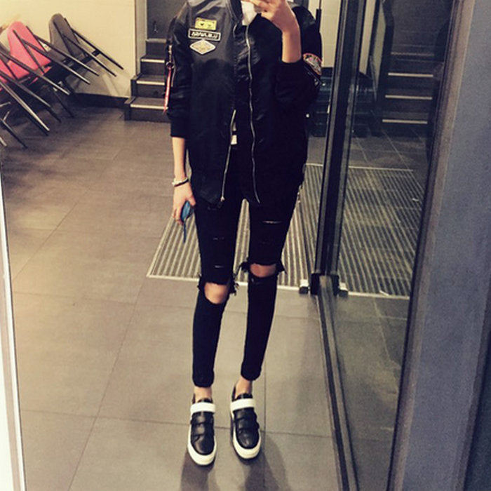Big Ripped Knee Faux Jeans Women's Pencil Pants