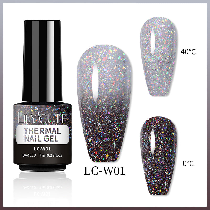 Temperaturændring Glitter UV Neglelak Tre-sektions Farveskift