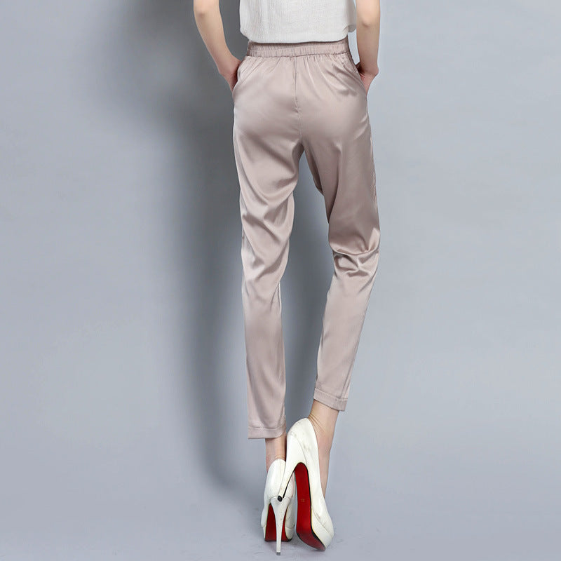 Nine-point Pants Casual Plus Size Stretch Satin Women's Trousers