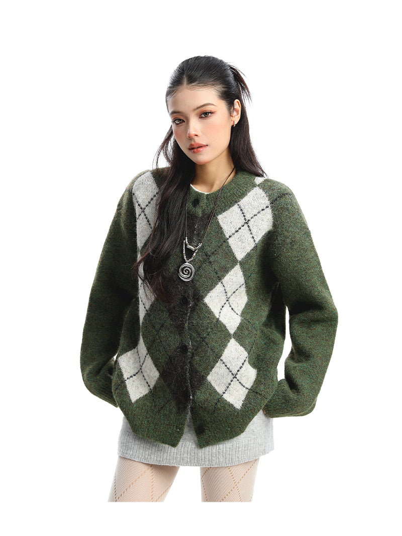 Rhombus Cardigan Knitted Sweater Coat