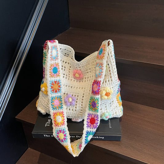 Casual Weaving Hollow Beach Bag Women's Large Capacity Knitted Shoulder Bag