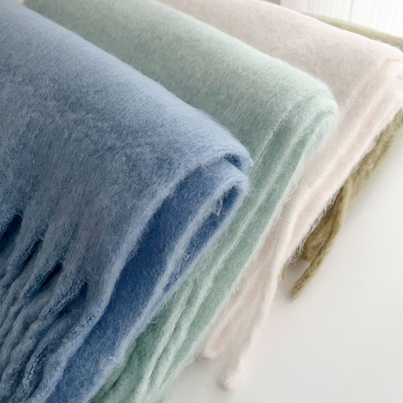 Mohair Casual Stil Blød Fluffy Ensfarvet Varmt Tørklæde