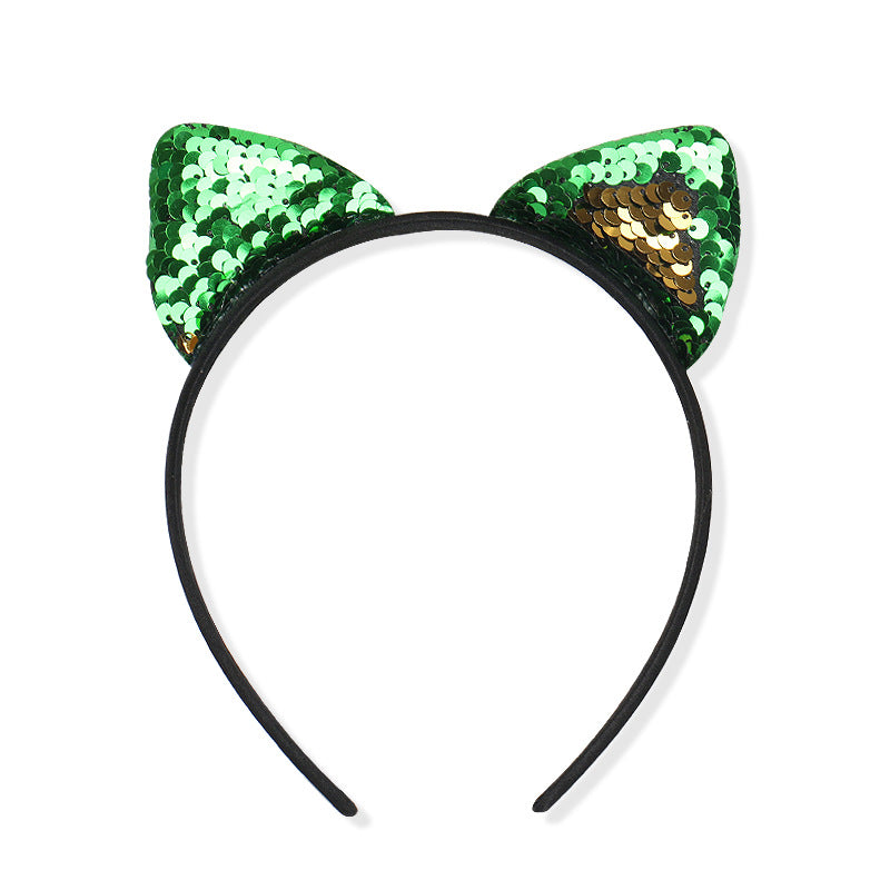 Flip sequin cloth cat ear headband