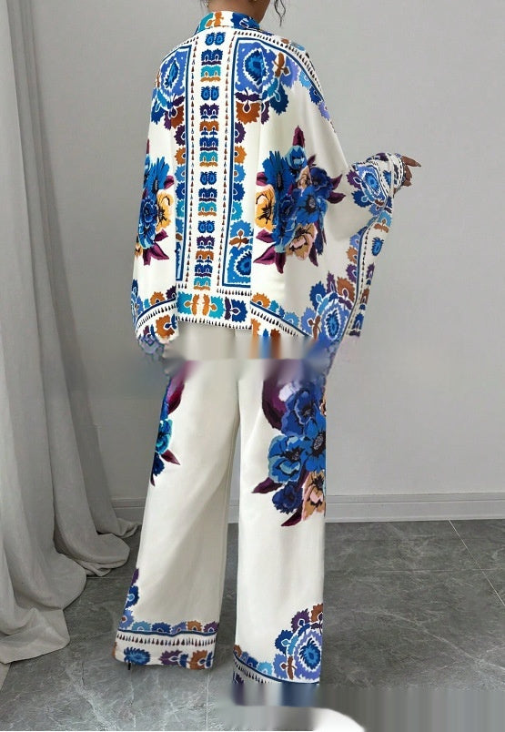 Women's New Fashionable Silky Satin Printed Set