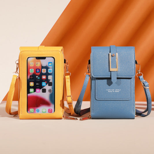 Crossbody Touch Screen Mobiltelefon Taske Ensfarvet Bærbar Kortholder