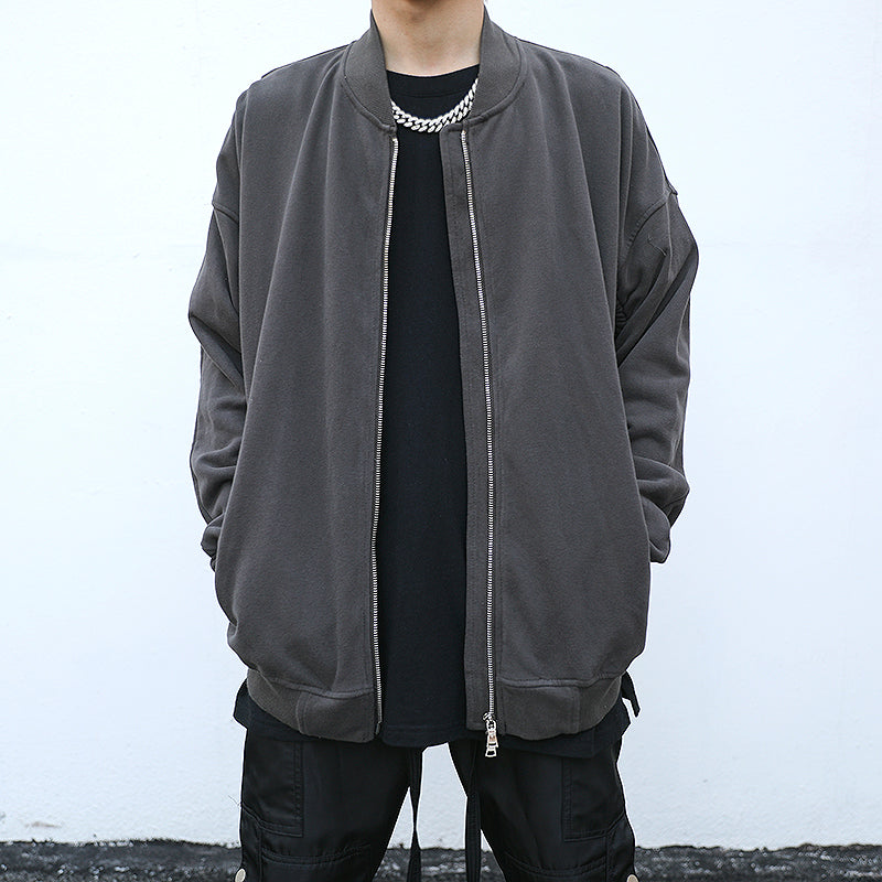 Retro Washed And Old Solid Color Flight Jacket
