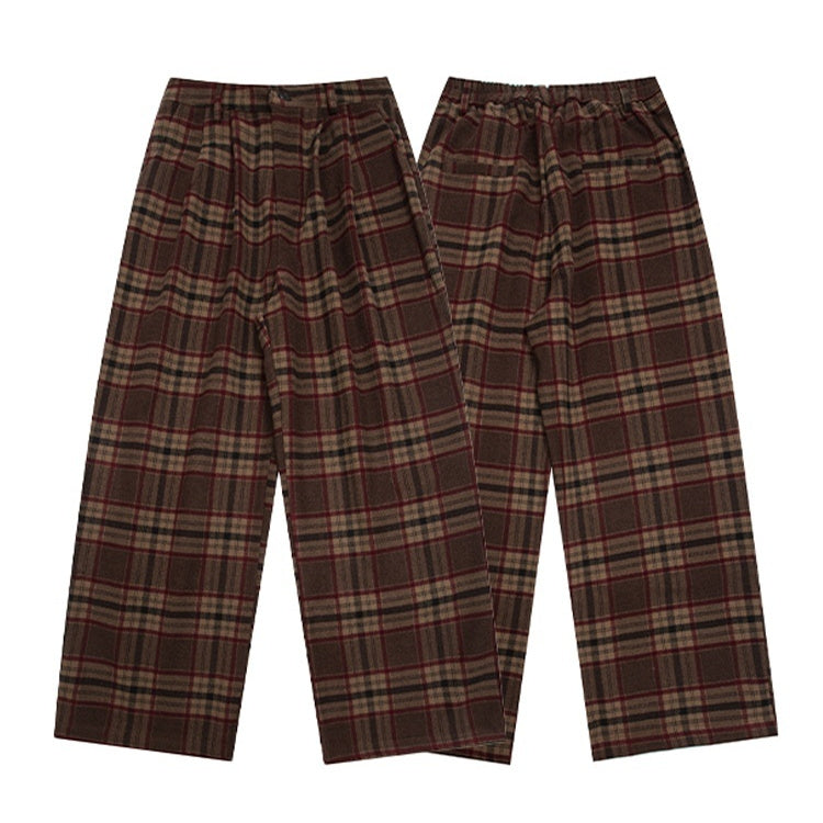 Vintage Woolen Thickened Plaid Casual Pants
