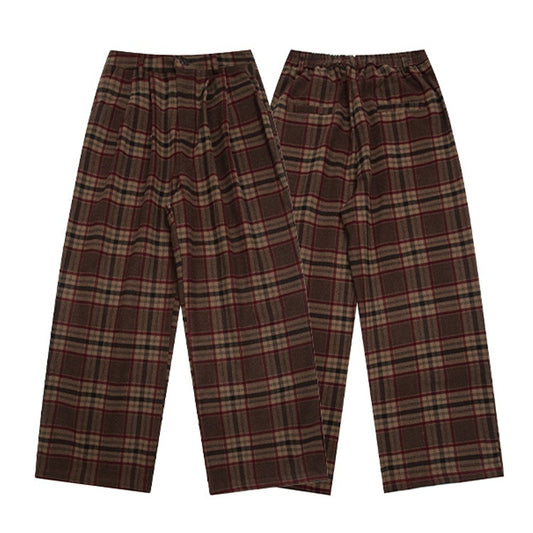 Vintage Woolen Thickened Plaid Casual Pants