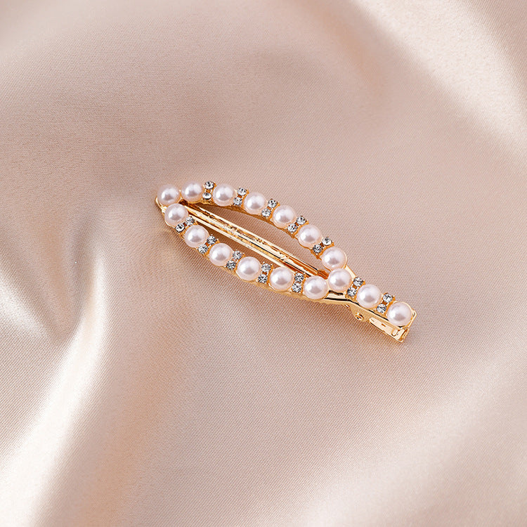 Pearl hairpin net red edge clip practical love crown bangs clip