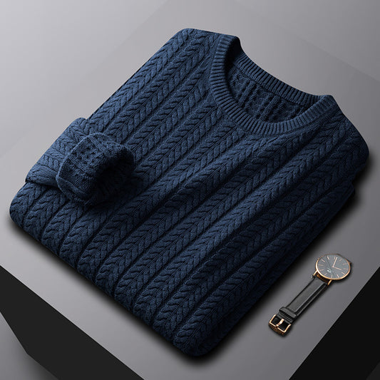 Sweater Herre Tyk Bomuld Ensfarvet Med Pels