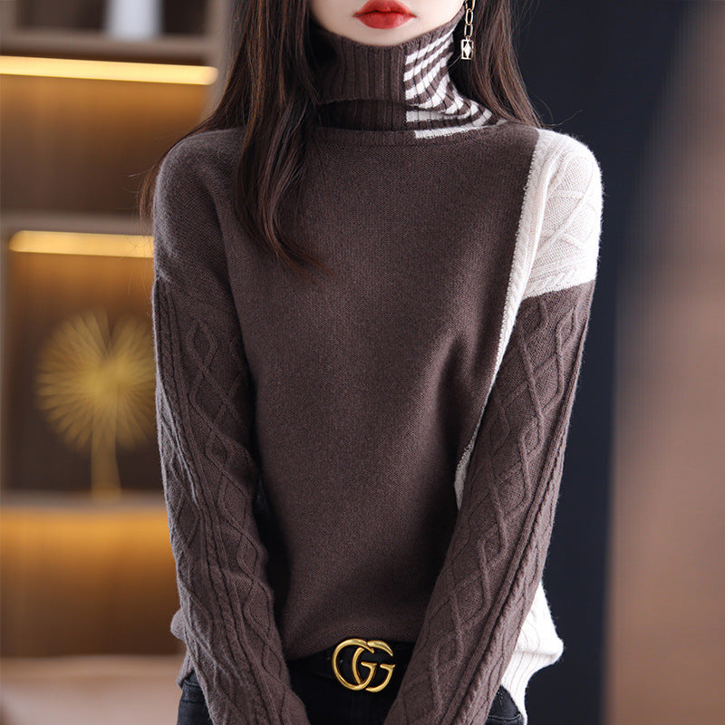 Women's Turtleneck Sweater Loose Contrast Color