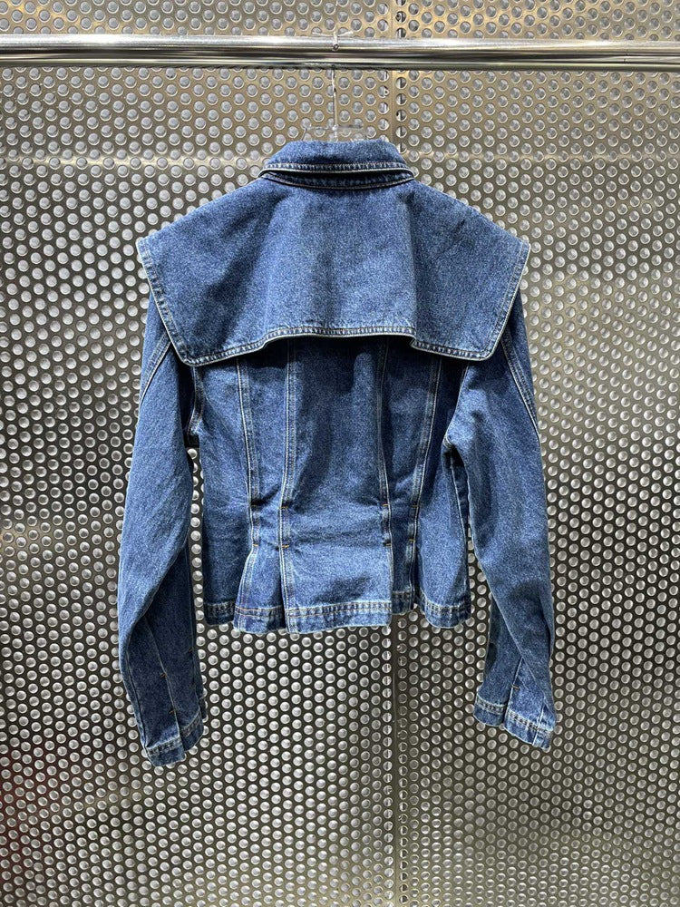 Distressed Stitching Pocket Denim Jacket With Waist