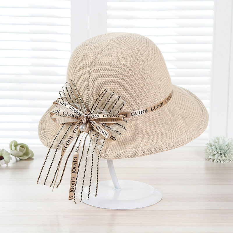 Straw Hat Bow Foldable Fashion