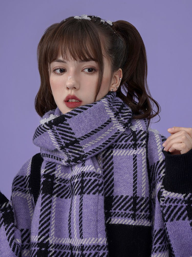 Christmas Knitted Purple Plaid All-match Scarf