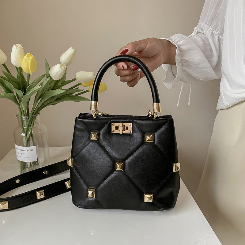 Large Riveted Diamond Lattice Single Shoulder Crossbody Small Square Bag