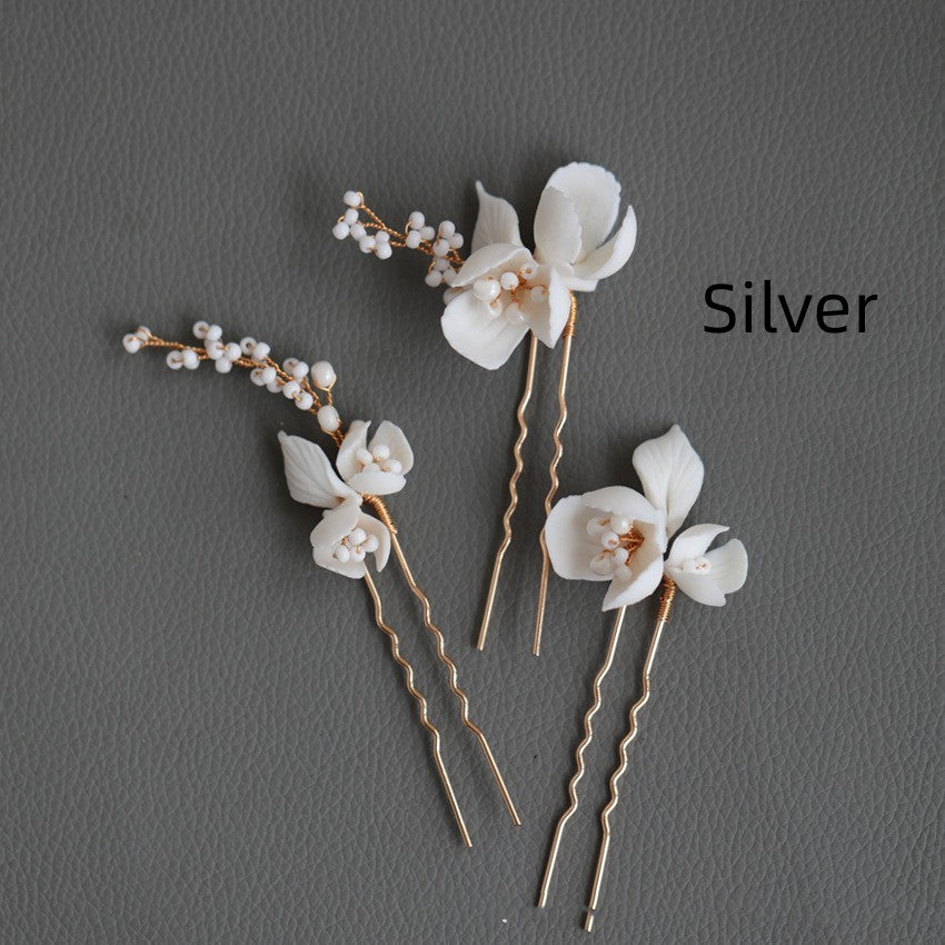 Handmade Ceramic Flower Beaded Hair Fork