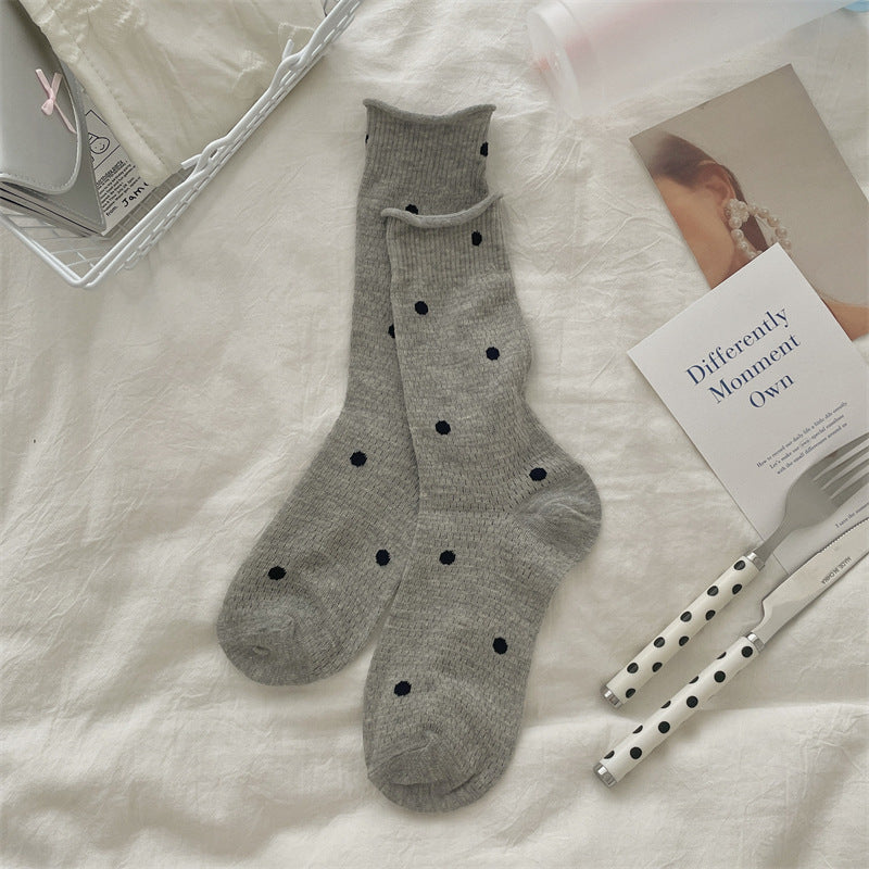 Thin Mesh Polka Dot Hollow Out Mid-calf Length Loose Socks Breathable Sweat Absorbing