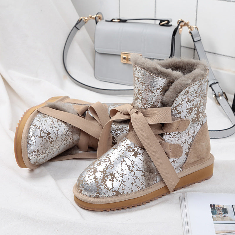 Northeast Winter Bow And Velvet Short Tube Warm Short Boots