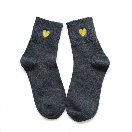 Winter Warn Thicken Socks With Embroidery Heats Shape
