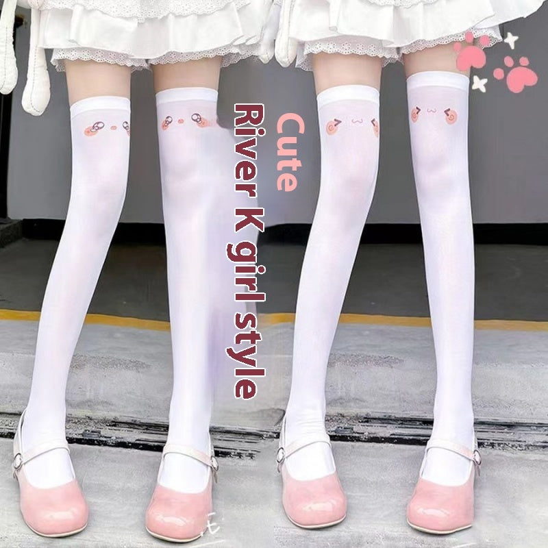 Face Text Cute Printing Knee Socks