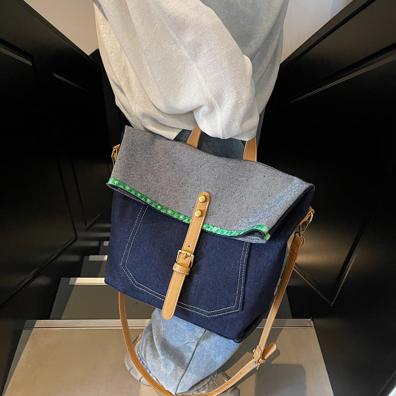Denim messenger taske moderigtig kunstnerisk ungdom håndtaske skulder med stor kapacitet