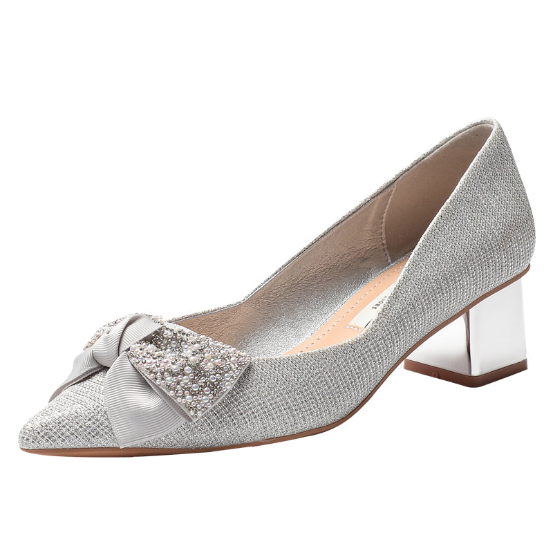 Women's Chunky High Heel Bow Pointed Toe Shoes