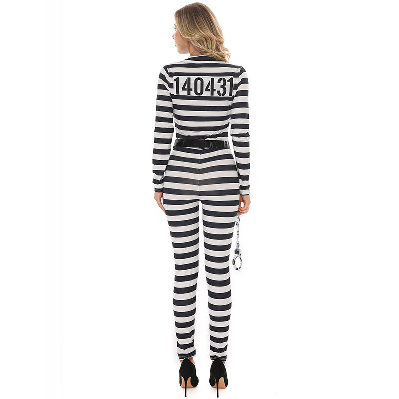 Womens Black-and-white Striped Prison Uniform