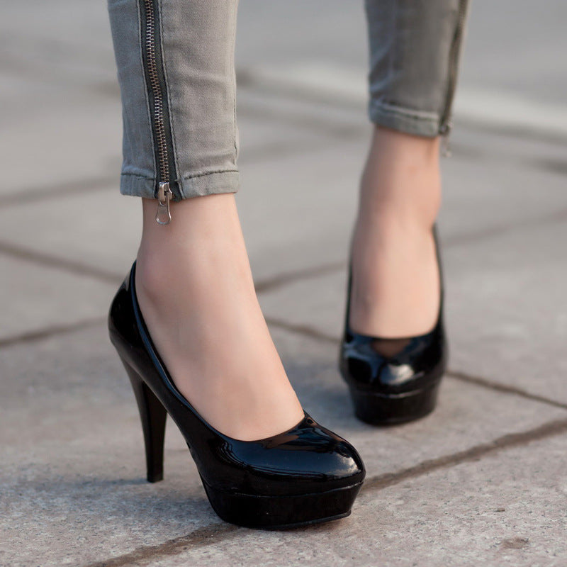 Women's Patent Leather Waterproof Super High Heels